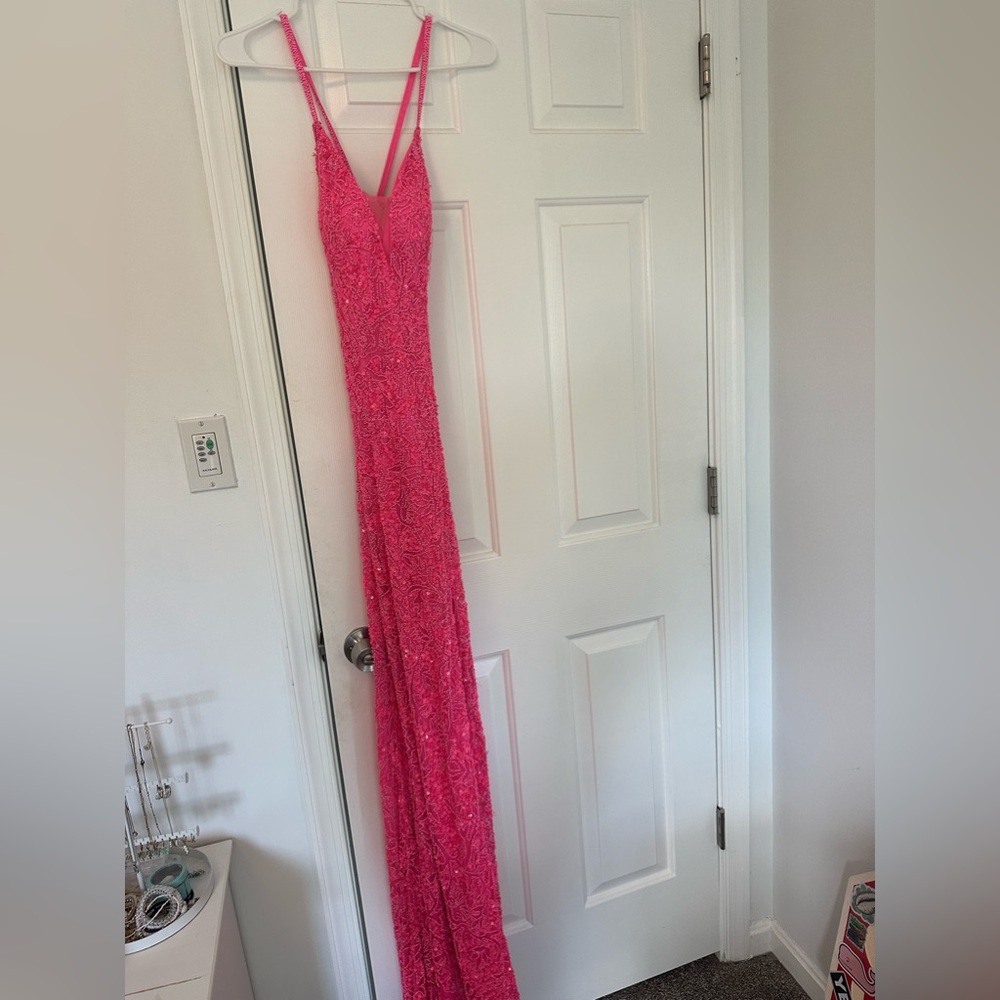 pink bead sequins design prom dress